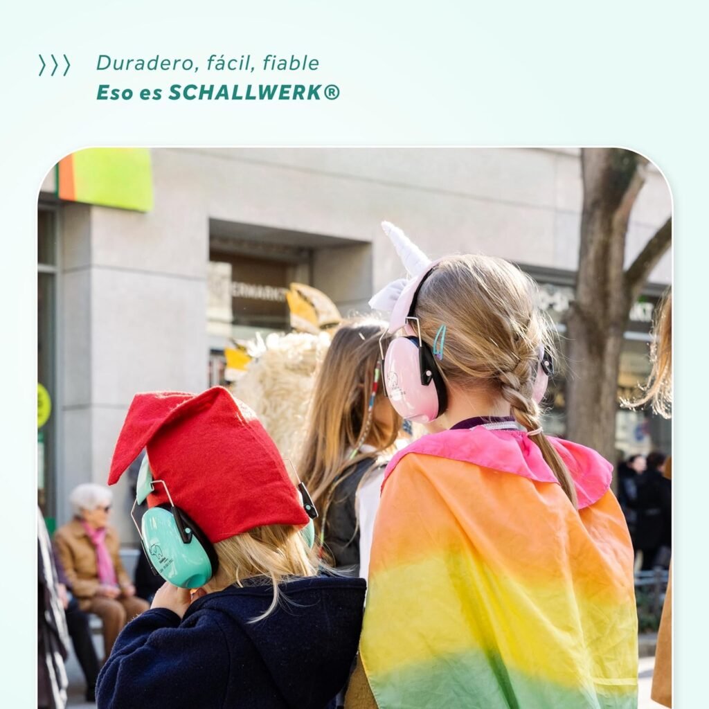 Schallwerk ® Protección auditiva para niños, protección auditiva para niños (verde) – Auriculares con protección contra el ruido mini