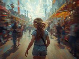 niña autista caminando de espalda por que esta huyendo de muchos estimulos